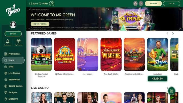 Mr Green casino screenshot